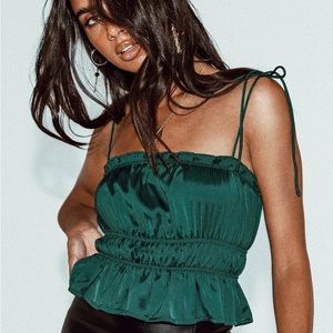 Princess Polly Emerald Green Satin Top